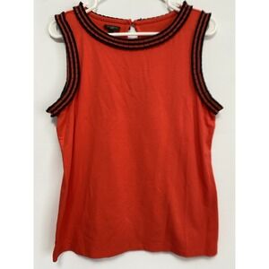 Talbots Petites Coral Sleeveless Tank Top Navy Blue Trim Stretch Women's‎ Lp